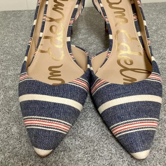 Sam Edelman Teresa Blue Striped Canvas Heels Pumps - Picture 3 of 8